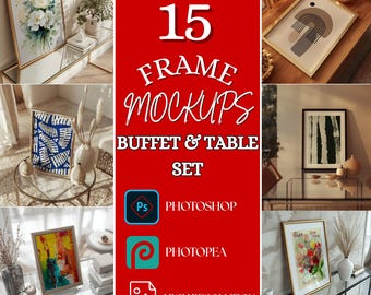 Close-Up Frame Mockup Bundle – 15 PSD Smart Objects + 15 JPEG, Vertical Wall Art Mockups, A Format Poster Scene Set for Arts Sellers
