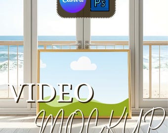 Video Frame Mockup Sea View – Horizontal 3:2 Wall Art Scene by the Window, Coastal Canva Smart Frame + PSD Mockup for Posters Sellers