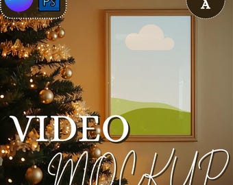 Christmas Video Mockup – Square 1:1 with Vertical DIN A Frame, PSD Smart Object + Canva Smart Frame, Holiday Display