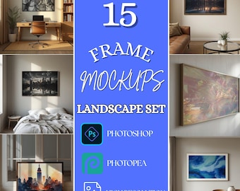 Horizontal Frame Mockup Bundle – 15 PSD Smart Objects + 15 JPEG, Wall & Floor Poster Mockups, A Format Wall Art Set for Wall Art Sellers