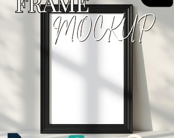 Black Wood Frame Mockup PSD – Vertical Poster Mockup Leaning Against White Wall | Smart Object + JPEG