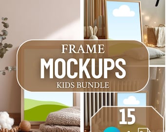 Kinderzimmer Rahmen Mockup Bundle: Weiches Kinderzimmer Dekor, Canva Kompatibel (JPEG & Canva Frames)