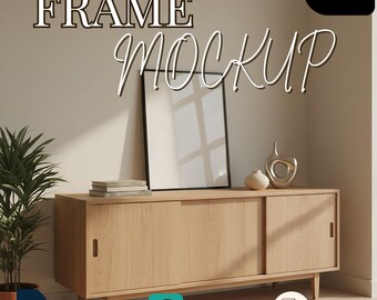 Wood Frame Mockup PSD – Vertical DIN A Poster Mockup with Smart Object + JPEG | Realistic Interior Scene