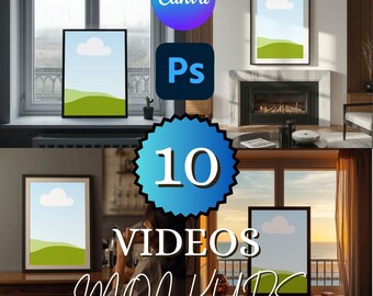 Video Frame Mockup Bundle – 10 Animated Wall Art Scenes | Canva Smart Frames + PSD Smart Objects template for Prints Sellers