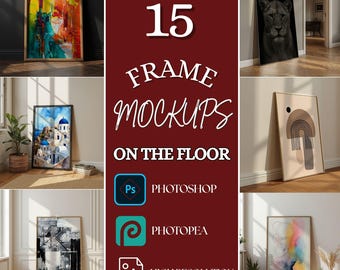 Floor Frame Mockup Bundle – 15 PSD Smart Objects + 15 JPEG, Wooden Frame Mockups, A Format Poster Mockup Set