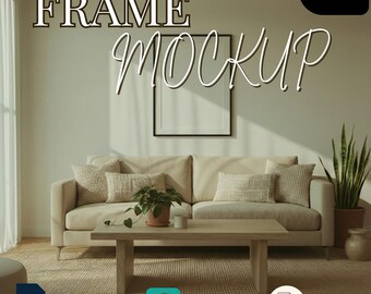 Living Room Wall Frame Mockup – Vertical Poster Mockup PSD & JPEG | Minimal Modern Interior, Smart Object Photoshop