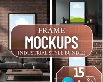Canva Mockup Poster Bundle – 15 Industrial Style Frame Mockups, Living Room & Console Drag and Drop Templates for Wall Art
