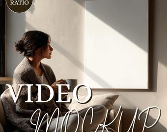 Mockup di tela video – PSD di arte murale verticale animata – Modello di cornice mobile – Display artistico minimalista
