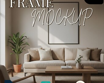 Minimal Modern Frame Mockup – Vertical Poster PSD Above Sofa | Clean Living Room Interior Scene