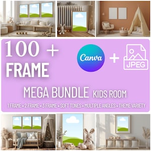 Kids Room Mockup Bundle: 100+ Nursery Art Frames, Canva Drag & Drop (JPEG + Canva Set)