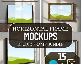 Horizontal Frame Mockups - 15 Horizontal Picture Frames, Poster & Art Mockup Bundle for Print Sellers