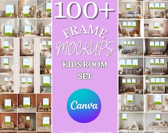 Kinderzimmer Mockup-Bundle: 100+ Kinderzimmer Rahmen, Leinwand ziehen & ablegen (JPEG + Canva Set)