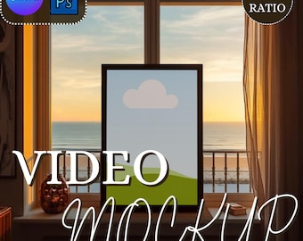 Video Frame Mockup Candle & Sea View – Cozy Coastal Animated Wall Art Scene, Canva Smart Frame + PSD Smart Object for Art Sellers