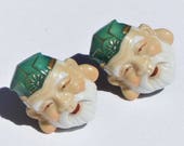 Vintage Mid Century Modern Japanese TOSHIKANE Ceramic Immortal Jurojin Screwback Earrings