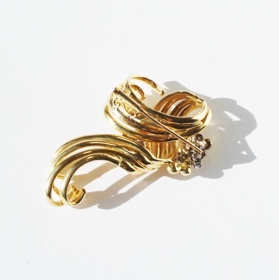 Mid Century Modern 14k Gold Diamond Ribbon Scroll… - image 3