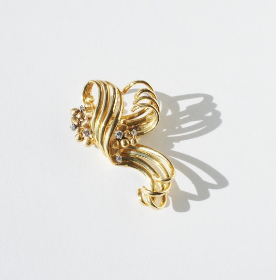 Mid Century Modern 14k Gold Diamond Ribbon Scroll… - image 2