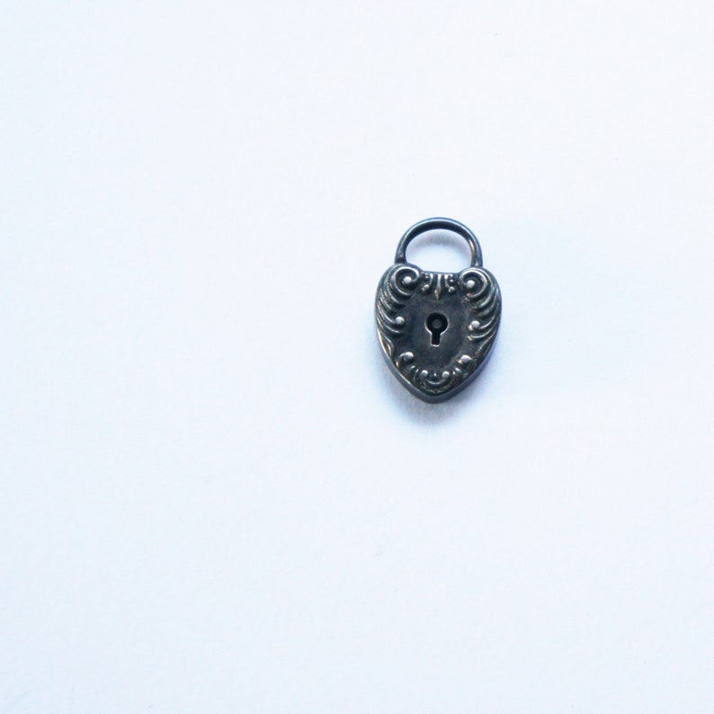 Antique Art Nouveau Sterling Silver Heart Lock Charm no key c1910