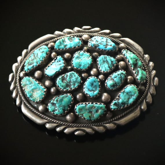 Sterling Silver and Turquoise Southwestern Belt Buckle (Heavy & Solid) Amazon.com: Men Cowboys Southwestern Fashion Belt Buckle  main image 4