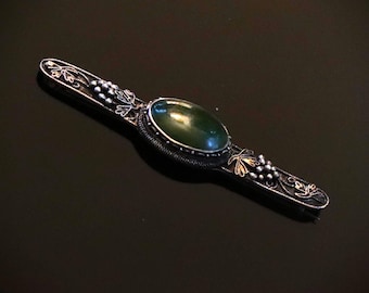 Vintage Chinese Silver not for Export Spinach Jade Filigree Brooch