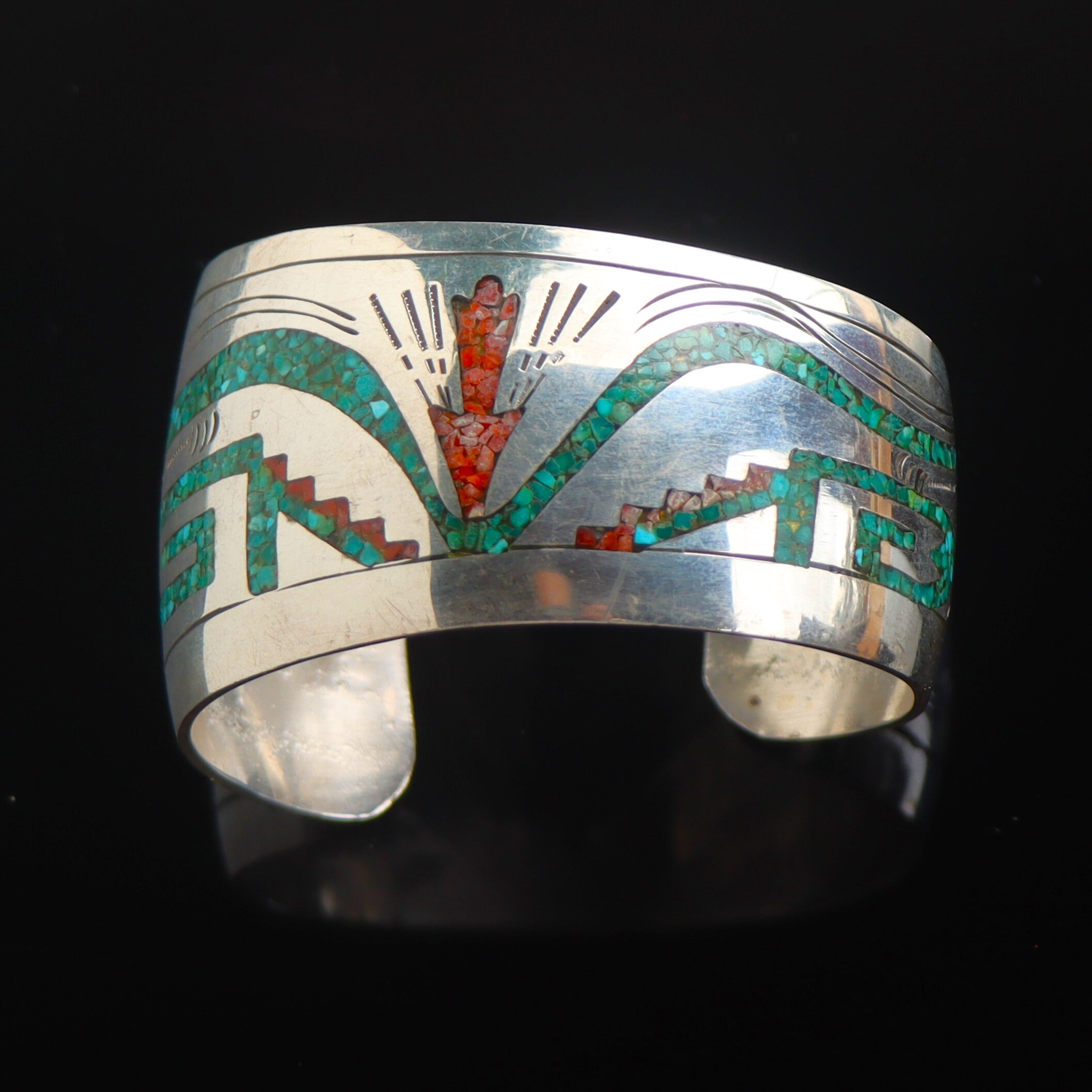Heavy! Vintage Native American Navajo Sterling Silver Turquoise Sunset Yei Turquoise Bracelet Heavy! Vintage Native American Navajo Sterling Silver Turquoise Sunset Yei Turquoise Bracelet