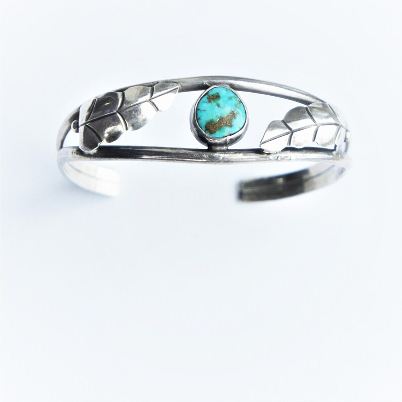 Old Pawn Navajo Sterling Silver Turquoise Small Cuff Stacking Bracelet