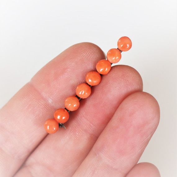 Victorian Silver Natural Mediterranean Coral Button Bar