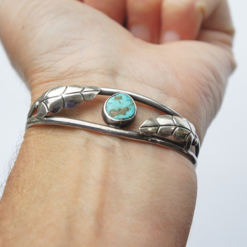 Old Pawn Navajo Sterling Silver Turquoise Small Cuff Stacking Bracelet
