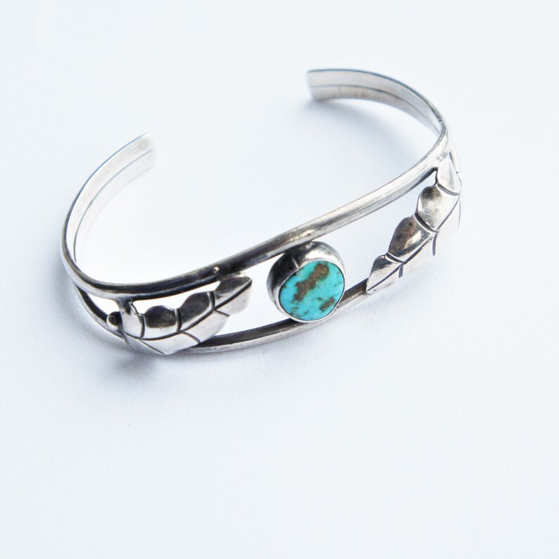 Old Pawn Navajo Sterling Silver Turquoise Small Cuff Stacking Bracelet