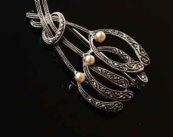 Broche Vintage Argent Et Marcassite – Allemagne Début XXe – Occasion Bon état