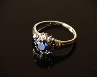 Genuine Oval Blue Sapphire Round Diamond Cocktail or  Genuine 1.75 Cts Blue Sapphire Ring 10k Yellow Gold main image 2