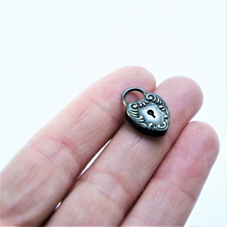 Antique Art Nouveau Sterling Silver Heart Lock Charm no key c1910