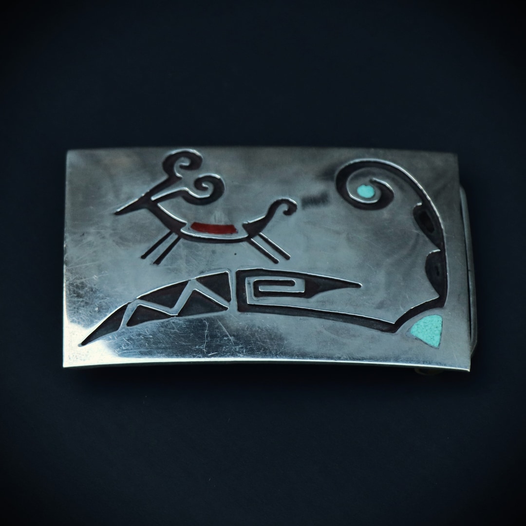 Vintage Sterling Silver Hopi Overlay Turquoise Red Dog Inlaid American ...