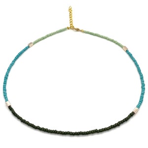 Green Beaded Necklace, Bead Necklace, Beaded Choker, Choker Necklace, Seed Bead Necklace, Tiny Bead, Ombré, Summer, Beach-FREE SHIPPING