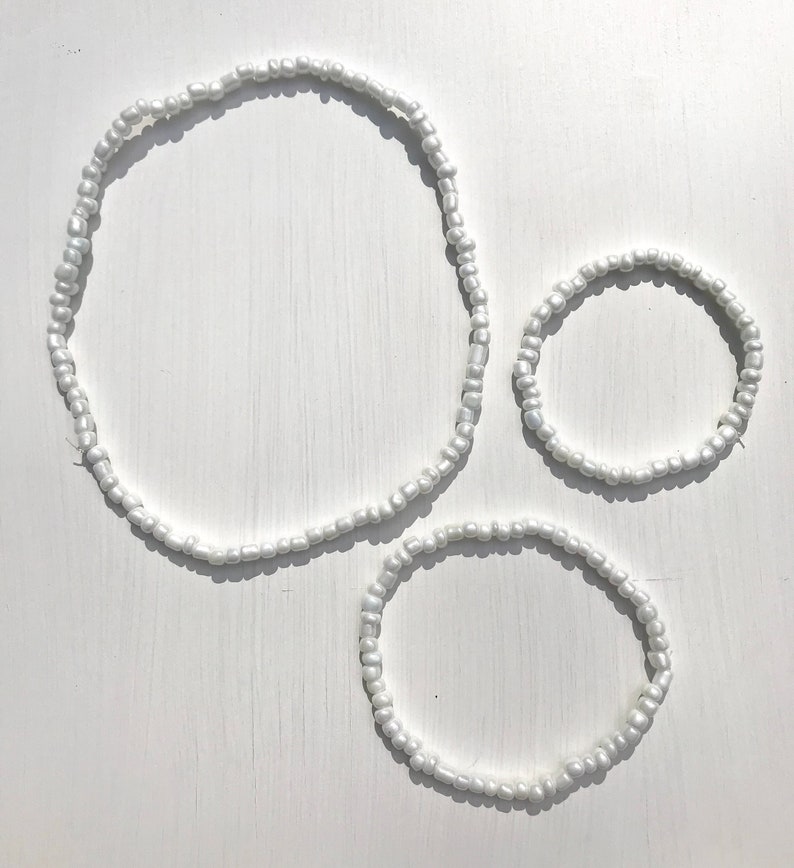 Original Glass Seed Bead Choker White Anklet FREE SHIPPING /& Bracelet Set