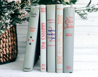 Gray & Red Books Instant Library Collection by Color Photography Props Vintage Decorative Books Pale Gray