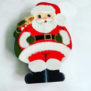 Vintage Santa wooden hand painted 8.5 adorable Christmas decor image 4