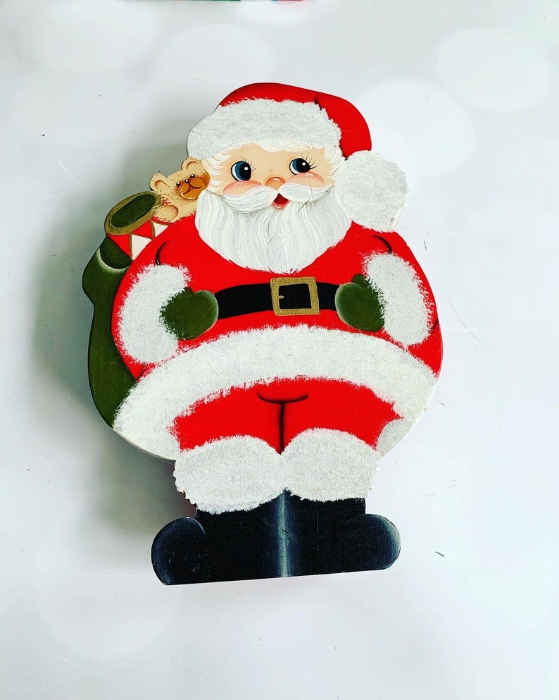 Vintage Santa wooden hand painted 8.5 adorable Christmas decor image 4