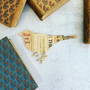 Vintage Book Spine Wall Hanging - Handmade with vintage book dust jacket spines - 8” bird Silhouette, Mermaid, Custom States, Teapot Shapes