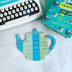 Vintage Book Spine Wall Hanging - Handmade w/ vintage book dust jacket spines - Readers Digest blue & green - Ready to Ship!