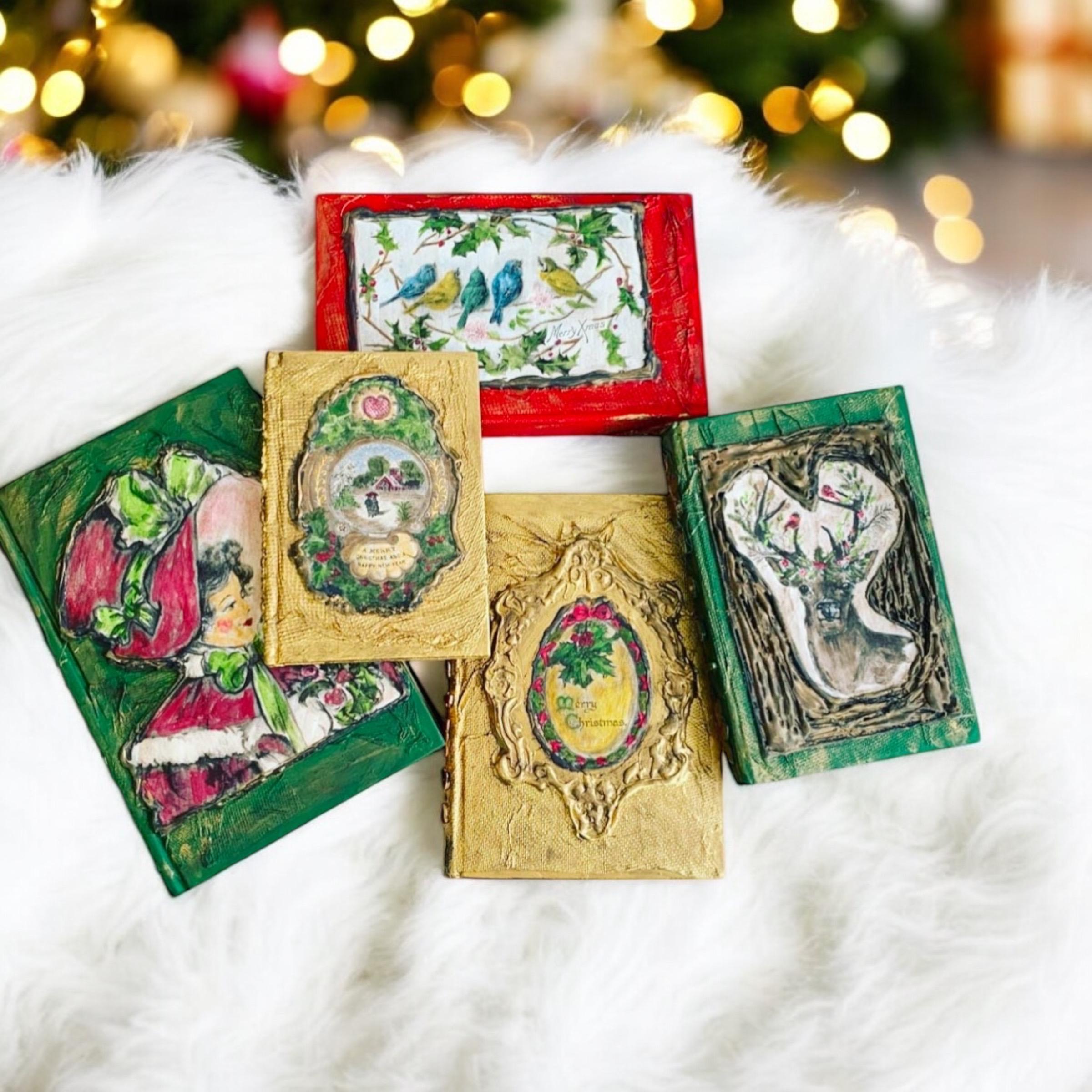 Victorian Christmas inspired Vintage Style handmade holiday books for decor - Magical