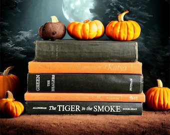 Black and Orange Books by Color Bundle vintage Decorative Books Instant Library Collection Photography Props Halloween