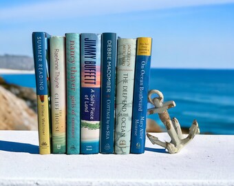 Aqua beach house cottage Books Instant Library Book Collection by Color modern  Decorative Books Photography Props ocean beach