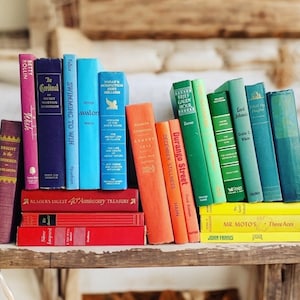 Vintage Books by the Foot Instant Library Decorative Book Stack of 21 Custom Rainbow Books for Wedding, Bookshelves , Display Etc.