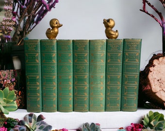 Green and Gold Books Instant Library Collection Decorative Vintage Book Bundle Photography Props John Galloway