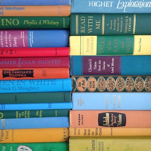 Vintage Books by the Foot Instant Library Decorative Book Stack 25 Custom Colorful Rainbow Books for Wedding, Bookshelves , Display Etc.