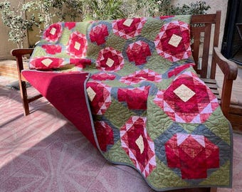 Quiltpatroon Auckland Rose: beginnersvriendelijk ontwerp, spreidgrootte (pdf-patroon)