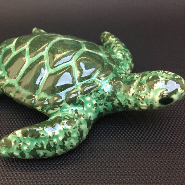 Ceramic Turtle Pipe // Double Layer Marbled Green Glass Glaze // Free Shipping