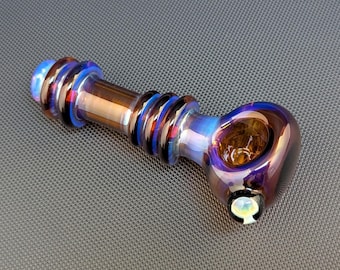 Glass Pipe // Silver Fuming Blue Purple // Stardust Sparkle Backed Mushroom Implosion Marble