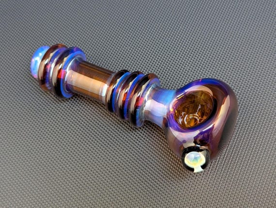 Glass Pipe // Silver Fuming Blue Purple // Stardust Sparkle Backed Mushroom Implosion Marble