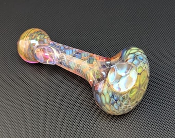 Color Changing Purple Glass Pipe // Silver and Gold Fuming Honeycomb Pattern and Wrap and Rake